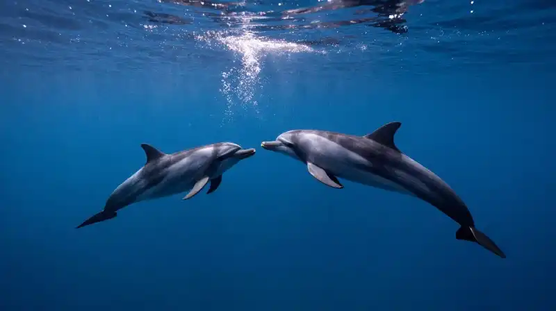 An intelligent dolphin communicates with its pod through glowing ripples