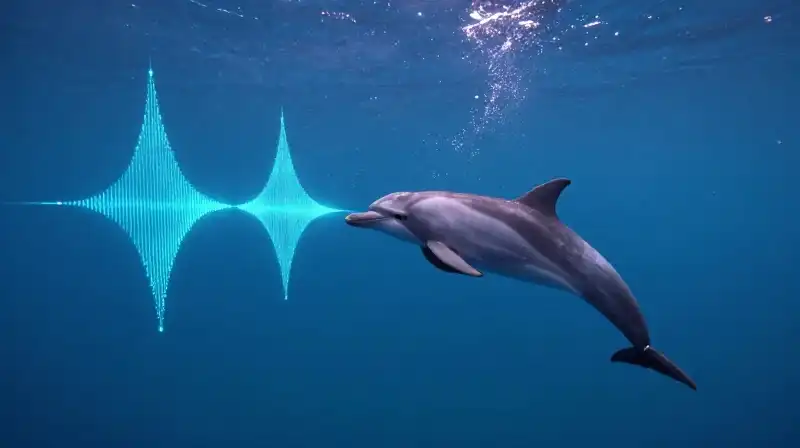 An intelligent dolphin communicates through shimmering, ethereal sound waves