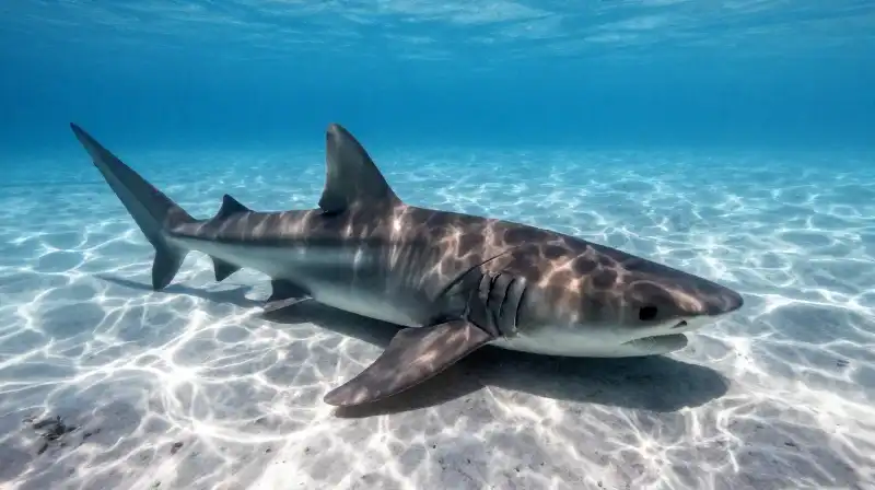 A large angel shark rests on a sandy seabed